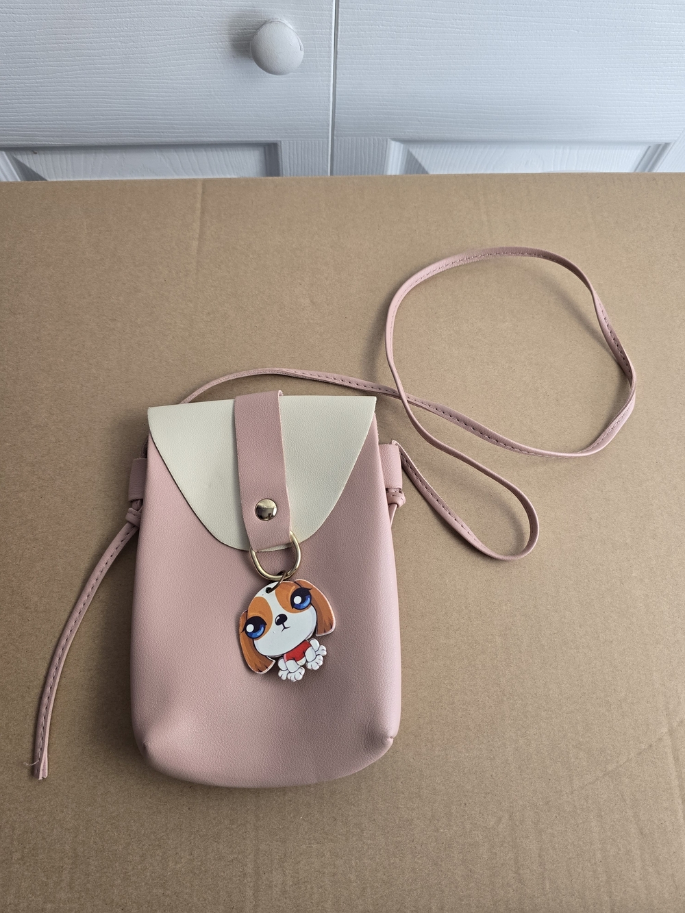 Women's Pink Crossbody Phone Bag with Cream Flap and Dog Charm